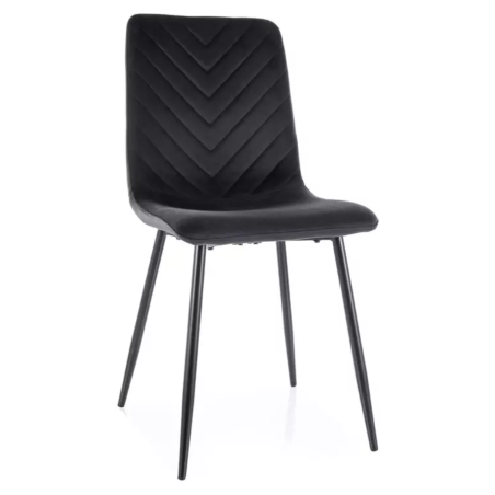Chaise velours noir piétement métal noir mat assise haute et dossier capitonné LOZAT - Chaises - So Inside
