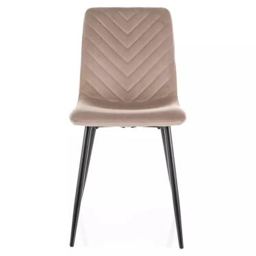 Chaise velours beige et métal noir mat assise haute dossier stylé LOZAT