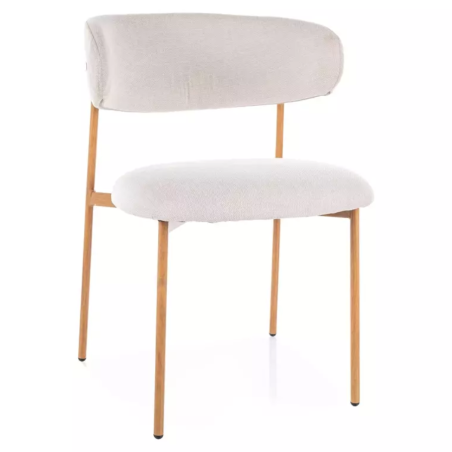 Chaise tissu en beige structure métal effet chêne dossier arrondi JONAZ - Chaises - So Inside