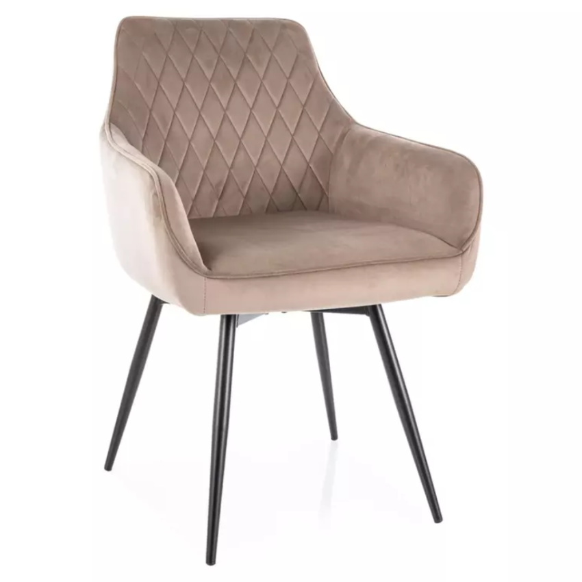 Chaise velours beige pivotante avec ressorts et retour automatique LOTINDA