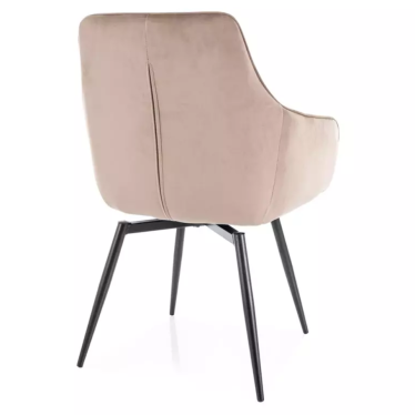 Vue de dos de la chaise LOTINDA, finition lisse du dossier et son piétement pivotant noir
