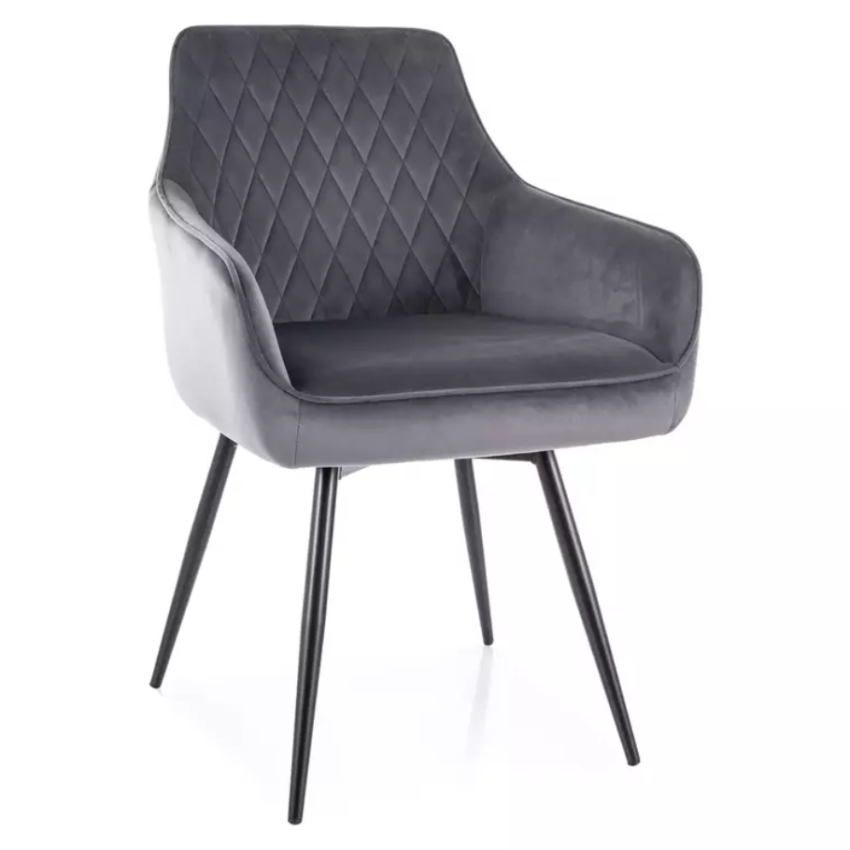 Chaise pivotante en velours gris avec ressorts et retour automatique intégré LOTINDA
