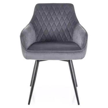 Vue de face de la chaise LOTINDA en velours gris avec assise profonde et confortable