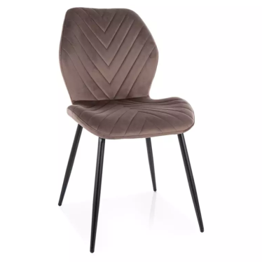 Chaise velours cappuccino piètement métal noir mat silhouette incurvée MYRENDA