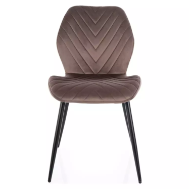 Vue de face de la chaise MYRENDA cappuccino surpiqûres décoratives du dossier
