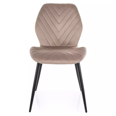 Vue frontale de la chaise MYRENDA beige soulignant le dossier matelassé graphique