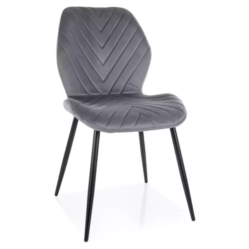 Chaise MYRENDA en velours gris avec structure métal noir mat et assise galbée élégante