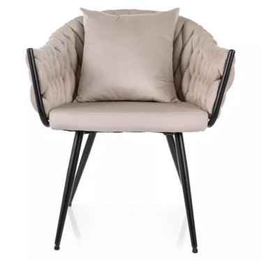 Chaise cocon velours beige avec coussin déco inclus structure métal NYNA