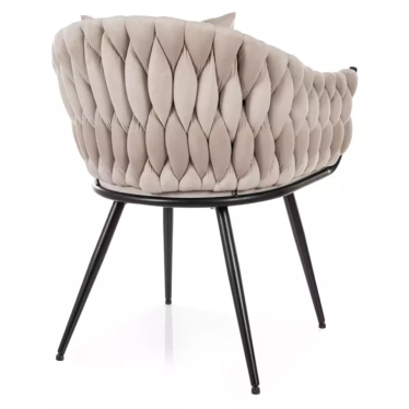 Chaise cocon velours beige avec coussin déco inclus structure métal NYNA