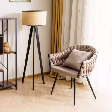 Chaise cocon velours beige avec coussin déco inclus structure métal NYNA
