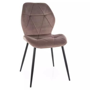 Chaise velours cappuccino avec piétement noir mat et design matelassé moderne LIRYCA