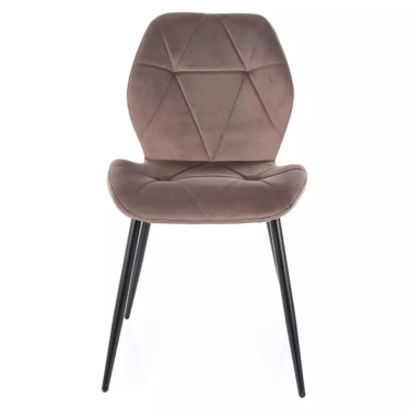 Chaise velours cappuccino avec piétement noir mat et design matelassé moderne LIRYCA