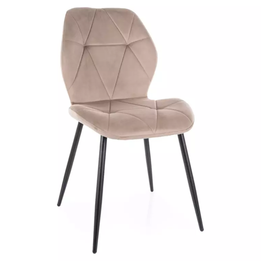 Chaise en velours beige avec piétement noir mat et assise rembourrée confortable LIRYCA