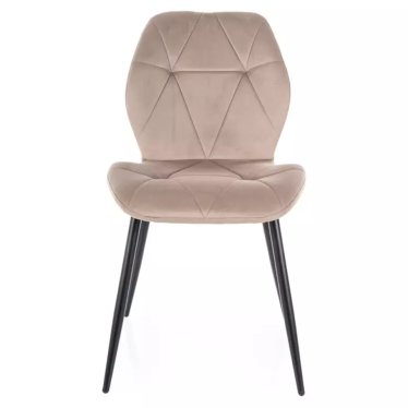 Chaise en velours beige avec piétement noir mat et assise rembourrée confortable LIRYCA