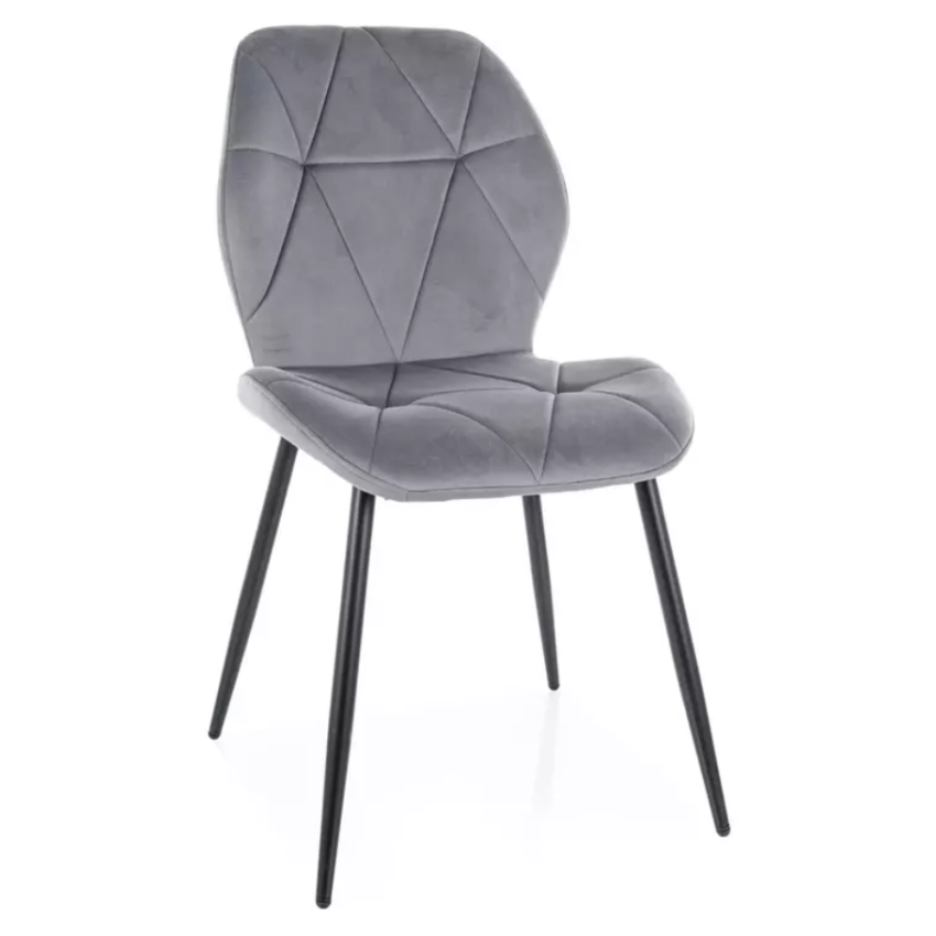 Chaise velours gris avec pieds métal noir mat et dossier matelassé design moderne LIRYCA
