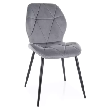 Chaise velours gris avec pieds métal noir mat et dossier matelassé design moderne LIRYCA