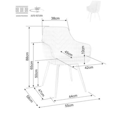 Chaise grise en tissu pivotante et à retour automatique avec pieds métal noir SOLIFE