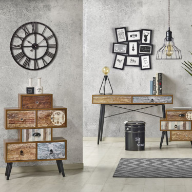 Ambiance salon industriel avec commode Alto et console assortie en bois