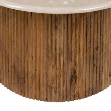 Table basse Misitra Détail du pied cylindrique en bois rainuré