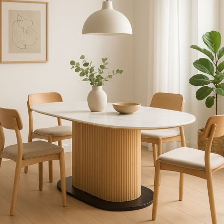 Table ovale 180cm plateau marbre et pied bois Vintage - Tables à manger - So Inside