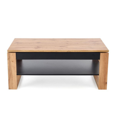 Table basse bicolore GEMMA avec plateau bois et étagère noire
