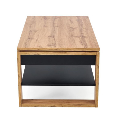 Table basse gain de place GEMMA plateau relevable chêne et noir