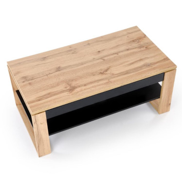 Finition bois naturel et noir pour table basse relevable GEMMA