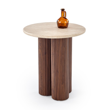 Table d'appoint aspect noyer et travertin avec plateau rond 50 cm ZACK