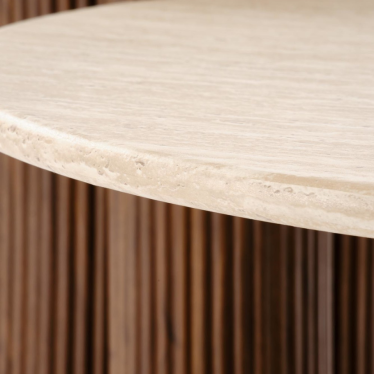 Zoom pied cylindrique strié aspect noyer table d'appoint ZACK
