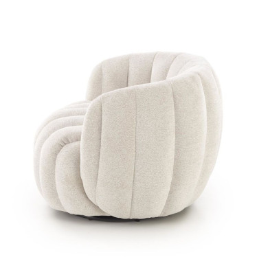 Fauteuil design bouclette crème pivotant vue de profil