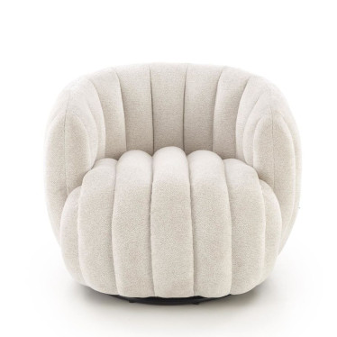 Fauteuil rond pivotant creme en tissu Hilsy