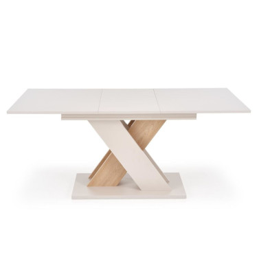 Table à manger moderne crème et bois 130 cm Apodis