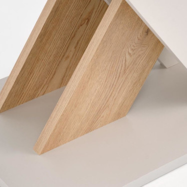 Détail pied central design bois et crème table Apodis