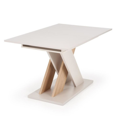 Table de repas extensible design scandinave bois et crème