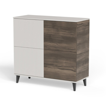 Bahut contemporain 100 cm 2 portes aspect noyer et beige PUMP - Buffets - bahuts - So Inside