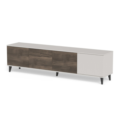 Meuble TV 200 cm 3 portes beiges et aspect noyer PUMP - Meubles TV - So Inside