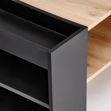 Détail du casier de rangement noir intégré table basse LORIE