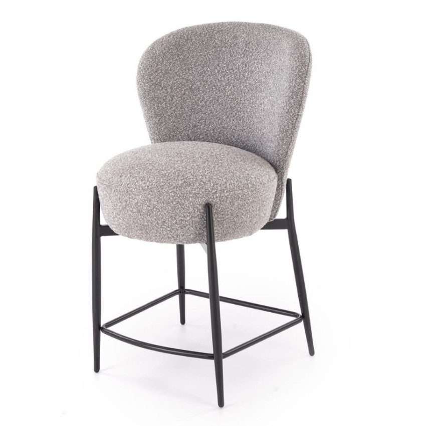 Chaise de bar design en tissu gris avec pieds noirs en métal ROCKIN