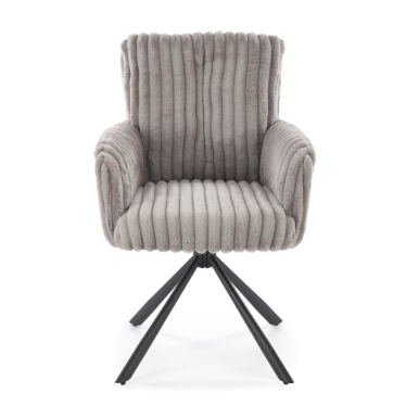 Fauteuil de table gris velours côtelé pieds métal noir