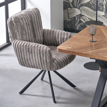 Chaise Grise Pivotante - Velours Côtelé -  Pieds métal  Noir - Nuvem
