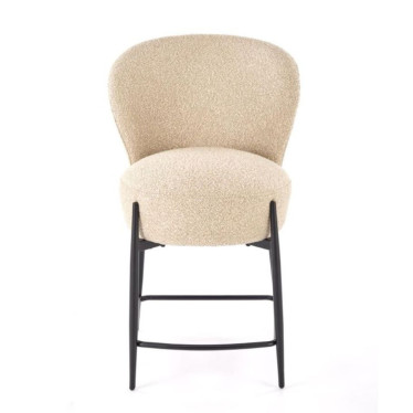 Tabouret de bar moderne en tissu bouclé beige et pieds métal ROCKIN