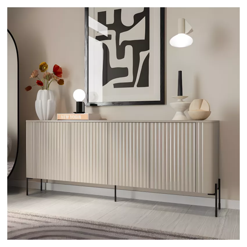 Buffet cachemire 190 cm 4 portes bords arrondis Hector