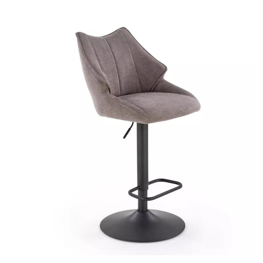 Chaise de bar en tissu gris et pied métal noir Vivi