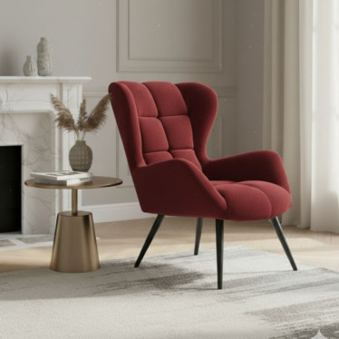 Fauteuil en velours rouge bordeaux et pieds noir Glasgow