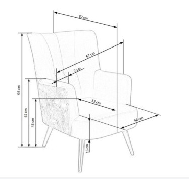 Schéma technique avec les dimensions détaillées du fauteuil lounge FLORAEL