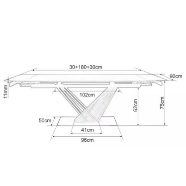 Plan avec dimensions de la table céramique marbré Viro