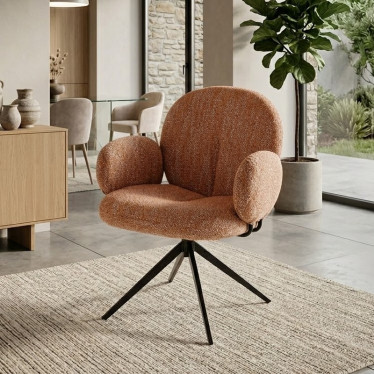 Chaise pivotante en tissu cannelle avec accoudoirs Andrea