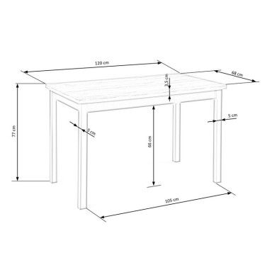 Table moderne avec plateau aspect chêne et structure en métal noir