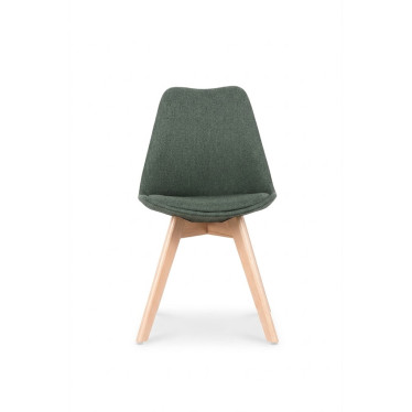 Chaise scandinave en tissu vert sapin avec pieds en bois clair