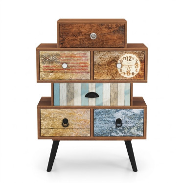 Petit buffet Alto style rétro avec tiroirs aux motifs bois variés